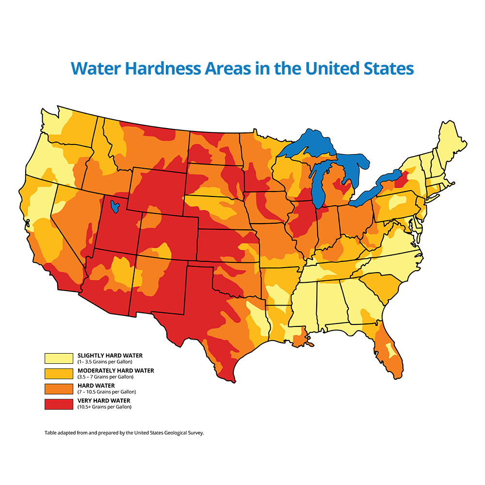 Map of US Water Hardness Areas